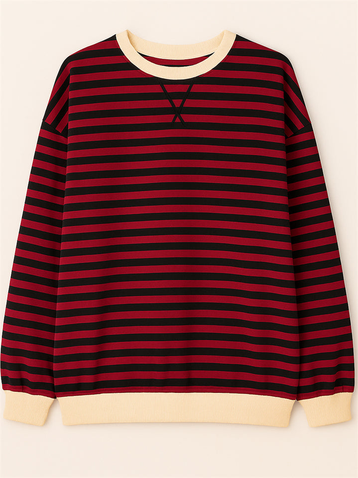 Women's Autumn Stylish Long Sleeved Contrast Color Striped Sweatshirts