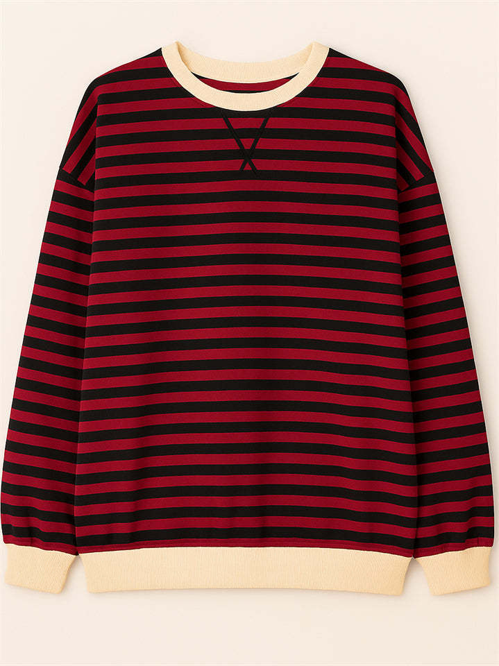 Women's Autumn Stylish Long Sleeved Contrast Color Striped Sweatshirts