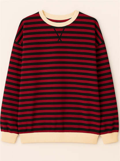 Women's Autumn Stylish Long Sleeved Contrast Color Striped Sweatshirts