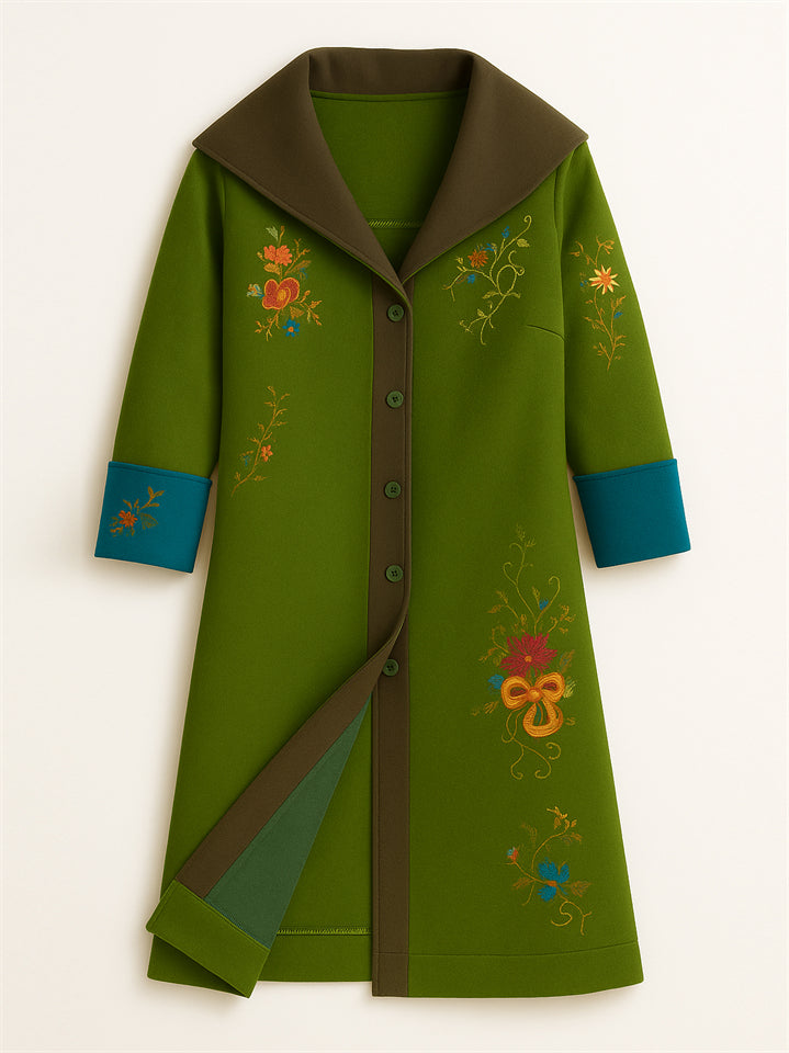 Women's Vintage Floral Printed Button Up Long Sleeve Coat