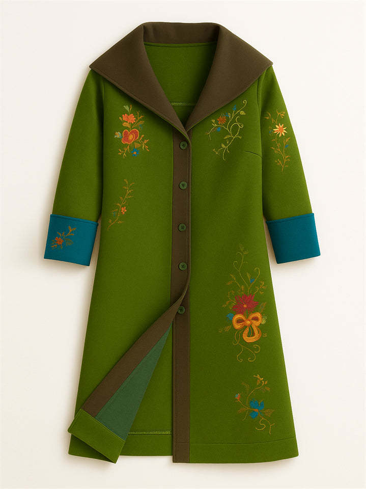 Women's Vintage Floral Printed Button Up Long Sleeve Coat