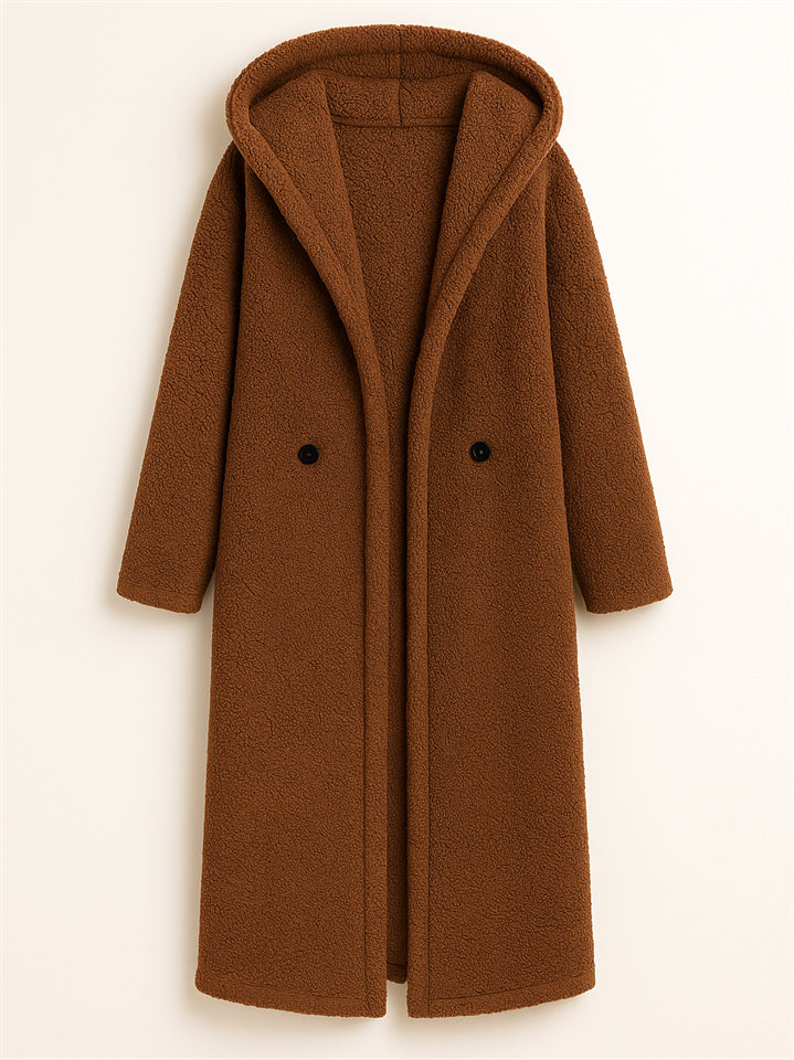 Women's Winter Solid Color Single Breasted Hooded Cardigan Coats