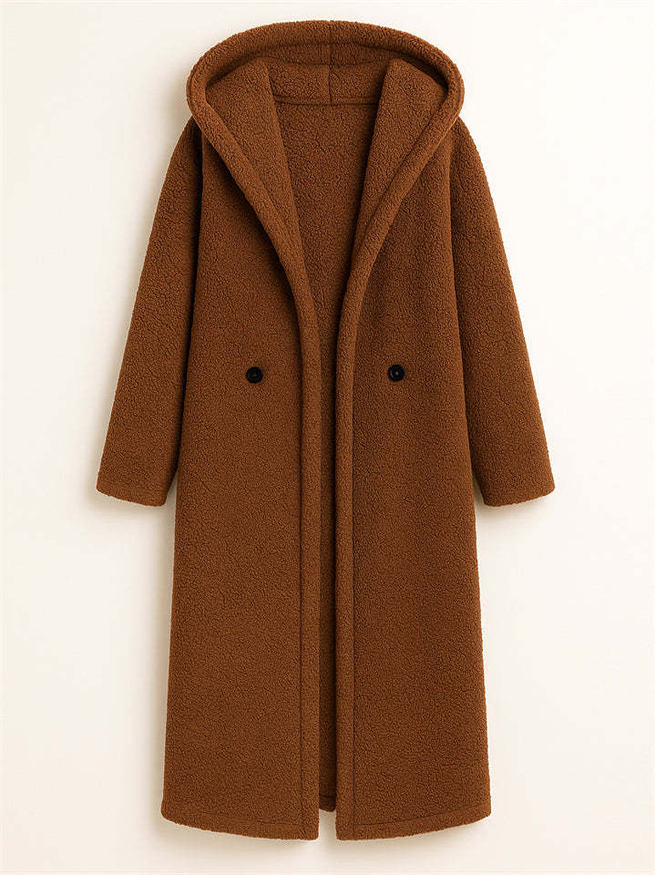 Women's Winter Solid Color Single Breasted Hooded Cardigan Coats