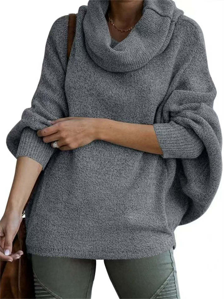 Casual Solid Color Turtleneck Kangaroo Pocket Lantern Sleeve Sweaters for Women
