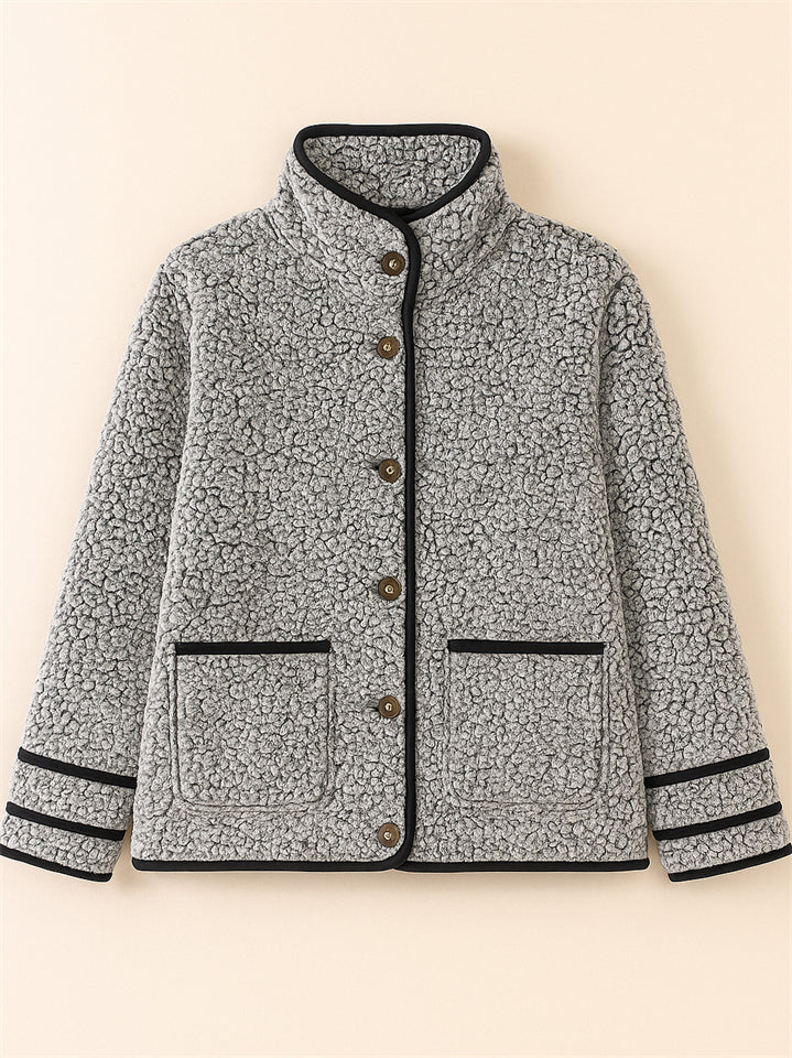 Casual Autumn Contrast Trim Single Breasted Lapel Fleece Coats