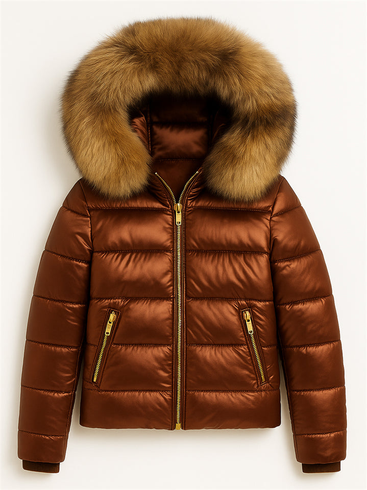 Women's Winter Warm Solid Color Hooded Coat with Faux Fur Decor