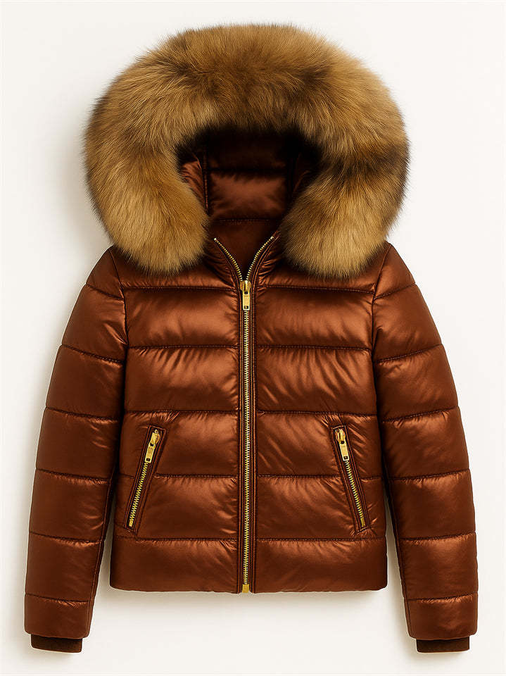 Women's Winter Warm Solid Color Hooded Coat with Faux Fur Decor