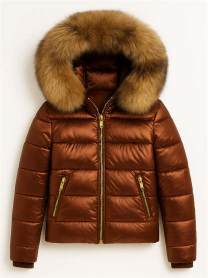 Women's Winter Warm Solid Color Hooded Coat with Faux Fur Decor