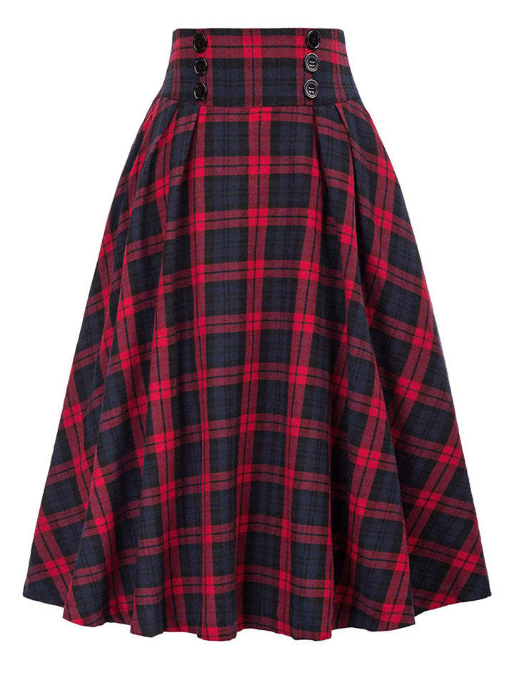 Women's Vintage Autumn High Waist Big Hem Plaid Skirts