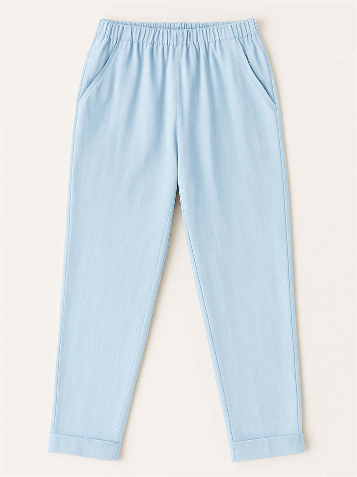 Summer Causal Solid Color Comfy Staight Leg Pants for Women