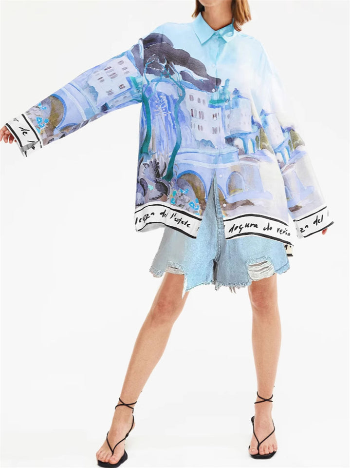 Women's Casual Fashion Paniting Style Blouse 