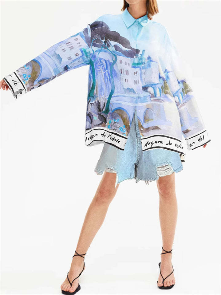 Women's Casual Fashion Paniting Style Blouse 