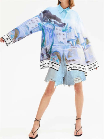 Women's Casual Fashion Paniting Style Blouse 