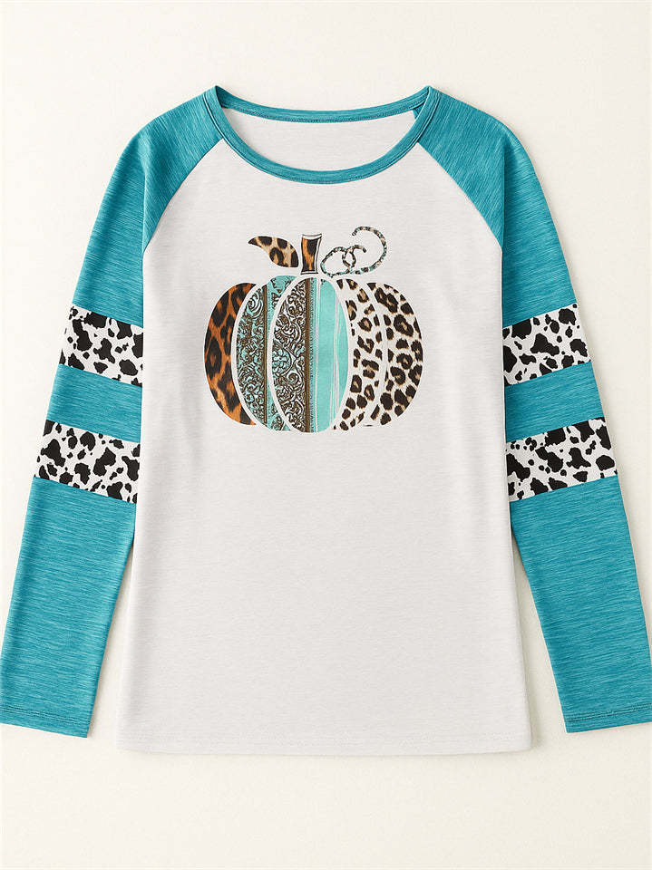 Women's Casual Halloween Pumpkin Pattern Long Sleeve T-shirts
