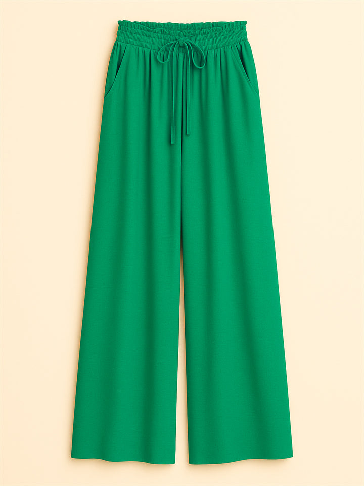 Women's High Waist Solid Color Drawstring Wide Leg Flared Pants