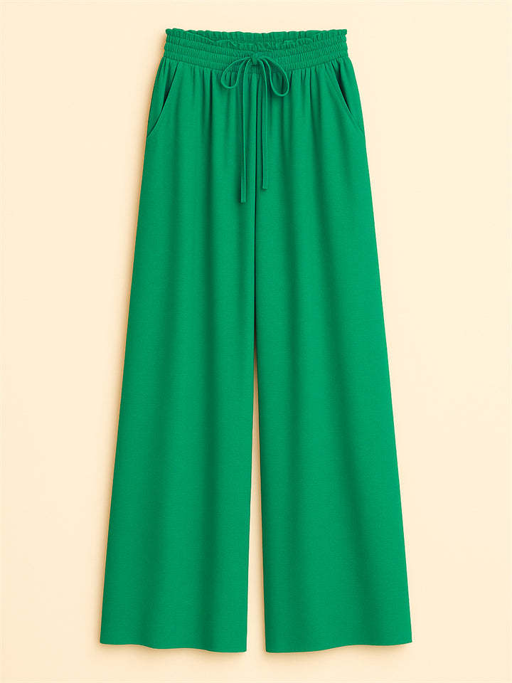 Women's High Waist Solid Color Drawstring Wide Leg Flared Pants