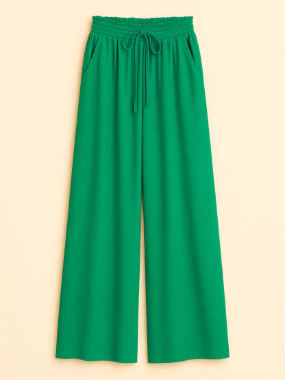 Women's High Waist Solid Color Drawstring Wide Leg Flared Pants