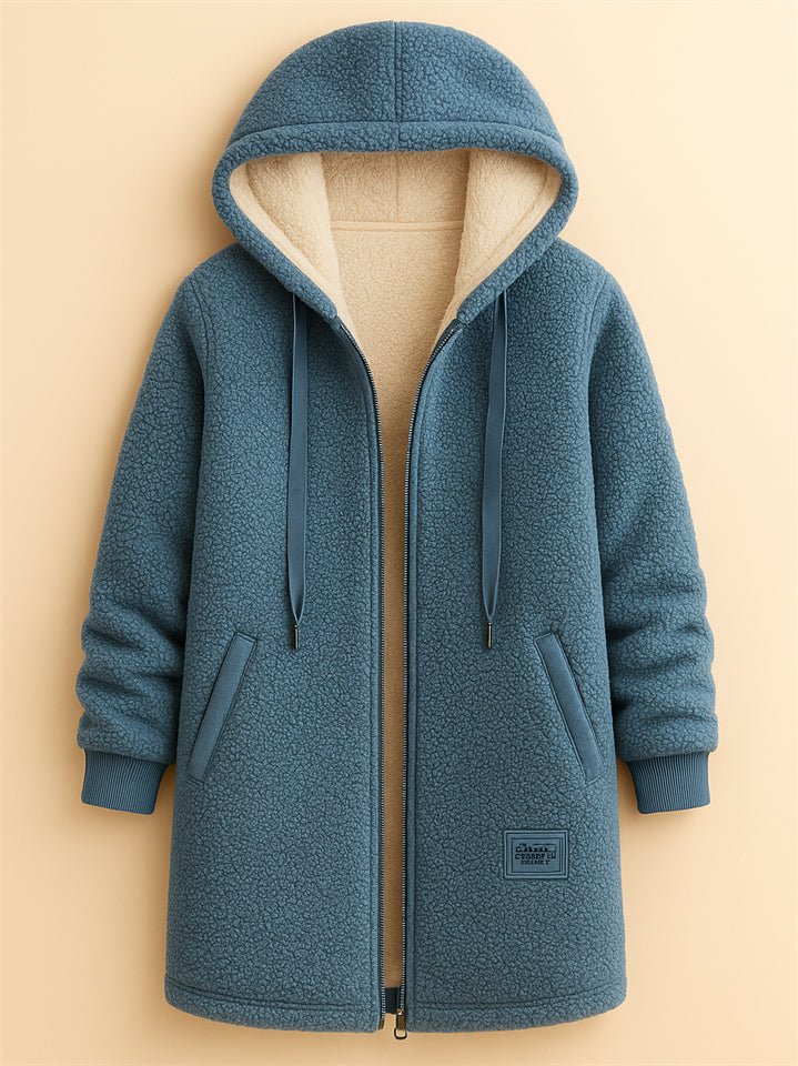 Women's Simple Zip Up Mid-Length Hooded Fleece Coats