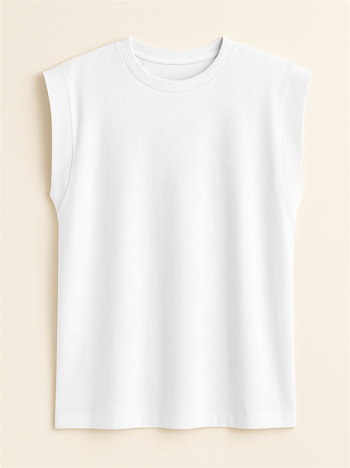 Ladies' Elegant Macaron Color Round Neck Sleeveless Shirts