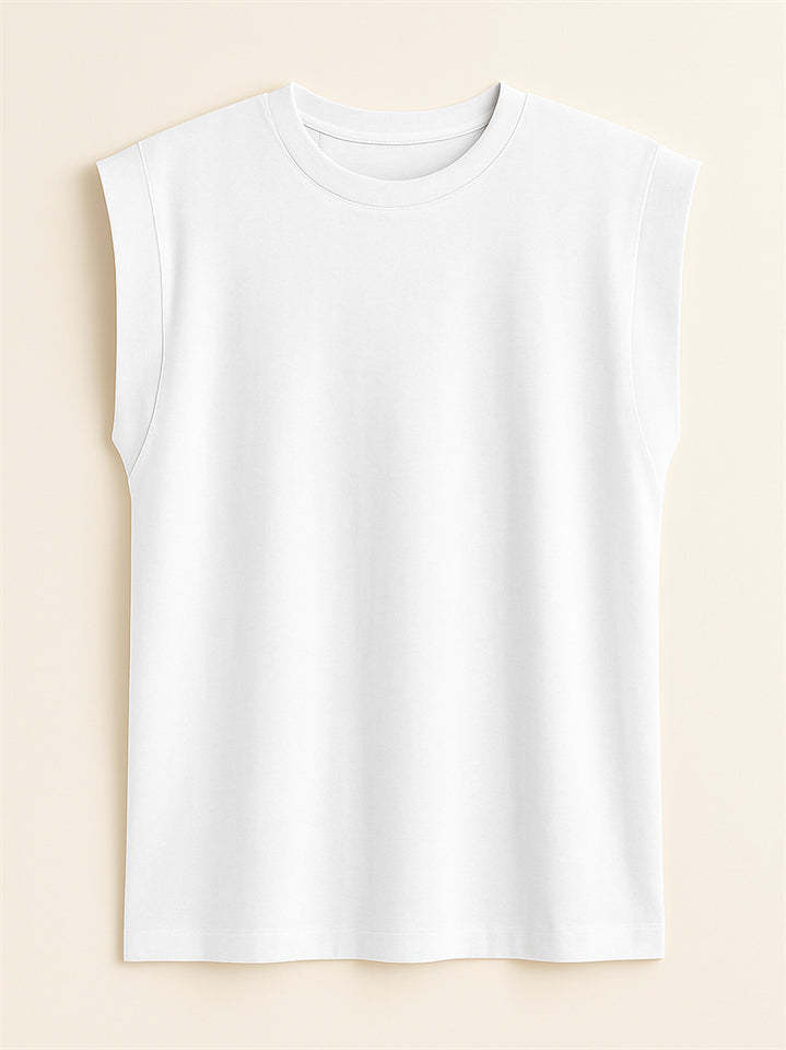 Ladies' Elegant Macaron Color Round Neck Sleeveless Shirts