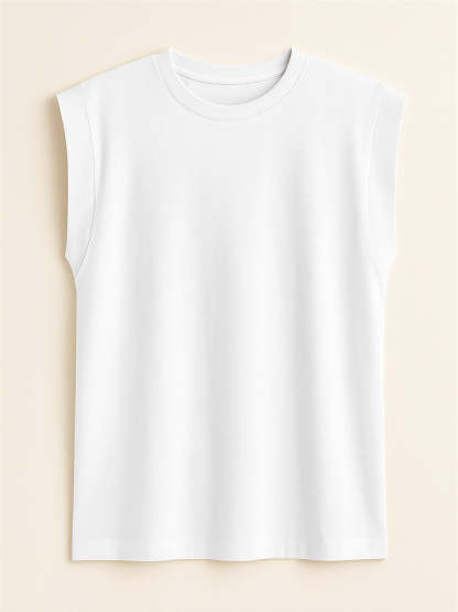 Ladies' Elegant Macaron Color Round Neck Sleeveless Shirts