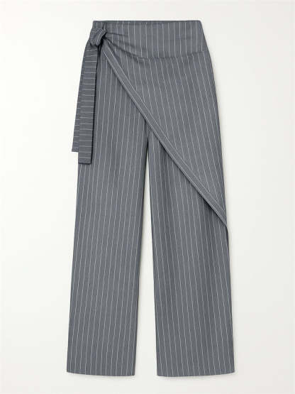 Ladies' Elegant Trendy Striped Lace Up High Waist Straight Pants