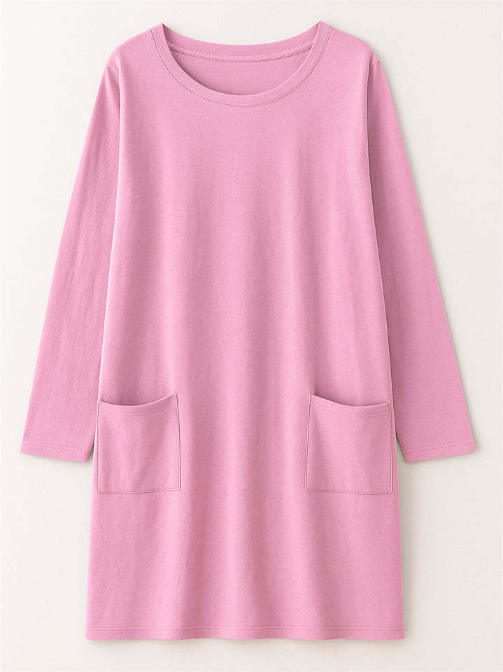 Women's Casual Long Sleeve Round Neck Shirts with Pockets