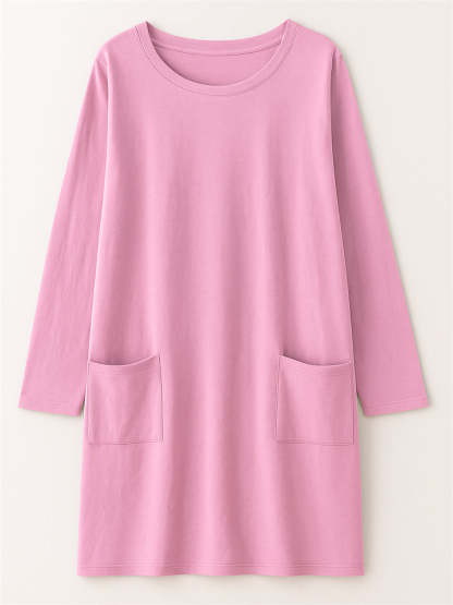 Women's Casual Long Sleeve Round Neck Shirts with Pockets
