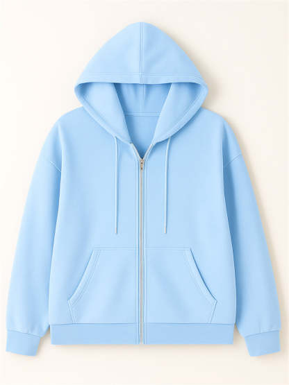 Ladies Trendy Solid Color Zip Up Long Sleeve Hoodies
