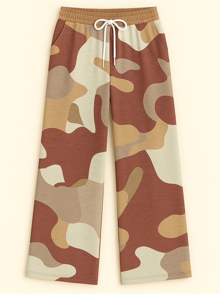 Women's Casual Camouflage Print Drawstring Wide Leg Pants