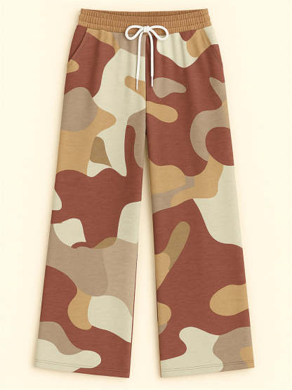 Women's Casual Camouflage Print Drawstring Wide Leg Pants