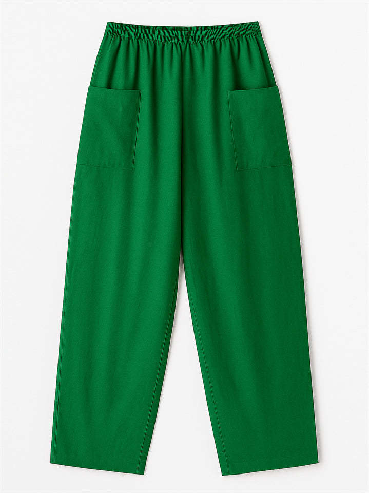 Women's Simple Solid Color Elastic High Waist Pants with Pockets