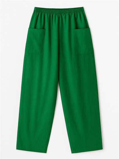 Women's Simple Solid Color Elastic High Waist Pants with Pockets