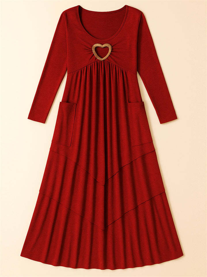 Ladies' Autumn Solid Color Pleated High Waist Multi Layers Dresses