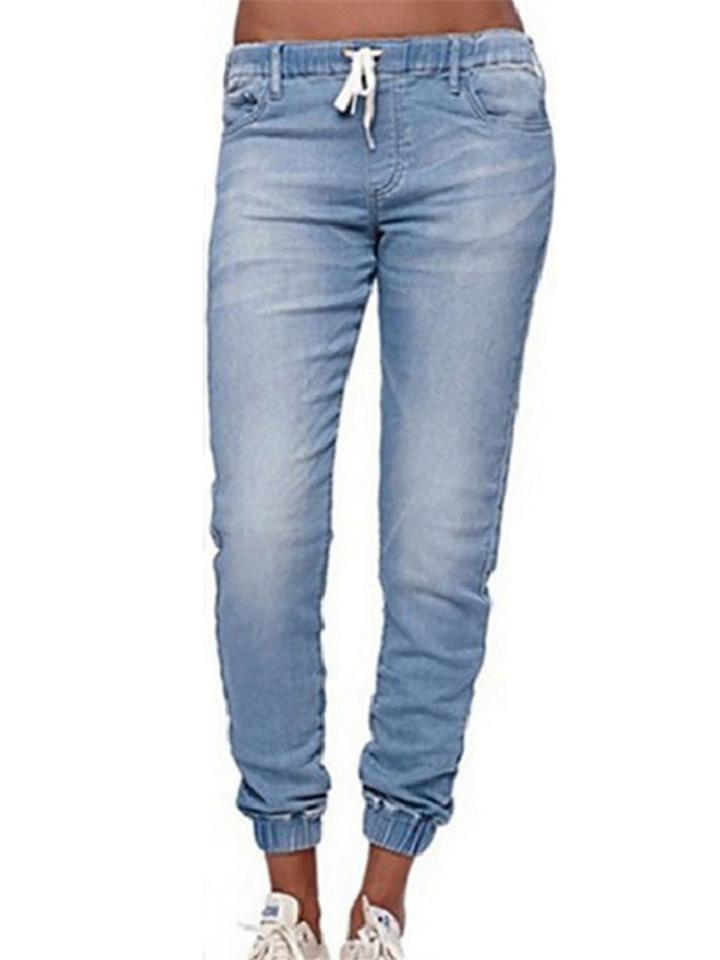 Womens Elastic Waist Drawstring Slim Jogger Jeans