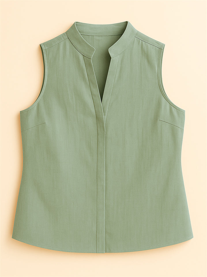 Ladies' Simple Elegant Solid Color V Neck Pullover Sleeveless Blouses