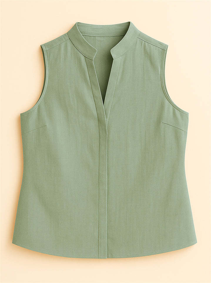 Ladies' Simple Elegant Solid Color V Neck Pullover Sleeveless Blouses