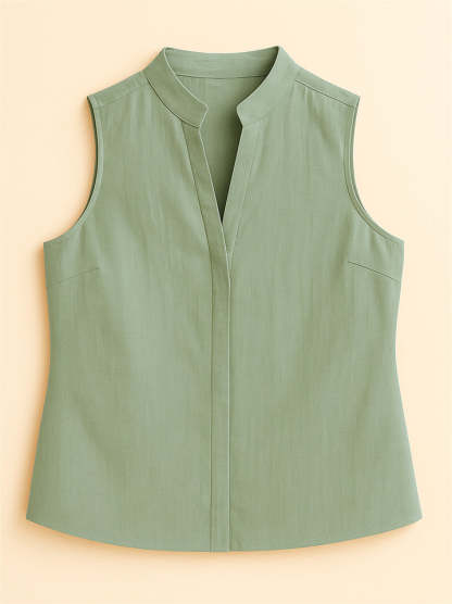 Ladies' Simple Elegant Solid Color V Neck Pullover Sleeveless Blouses