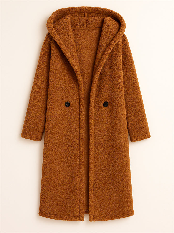 Women's Winter Solid Color Single Breasted Hooded Cardigan Coats