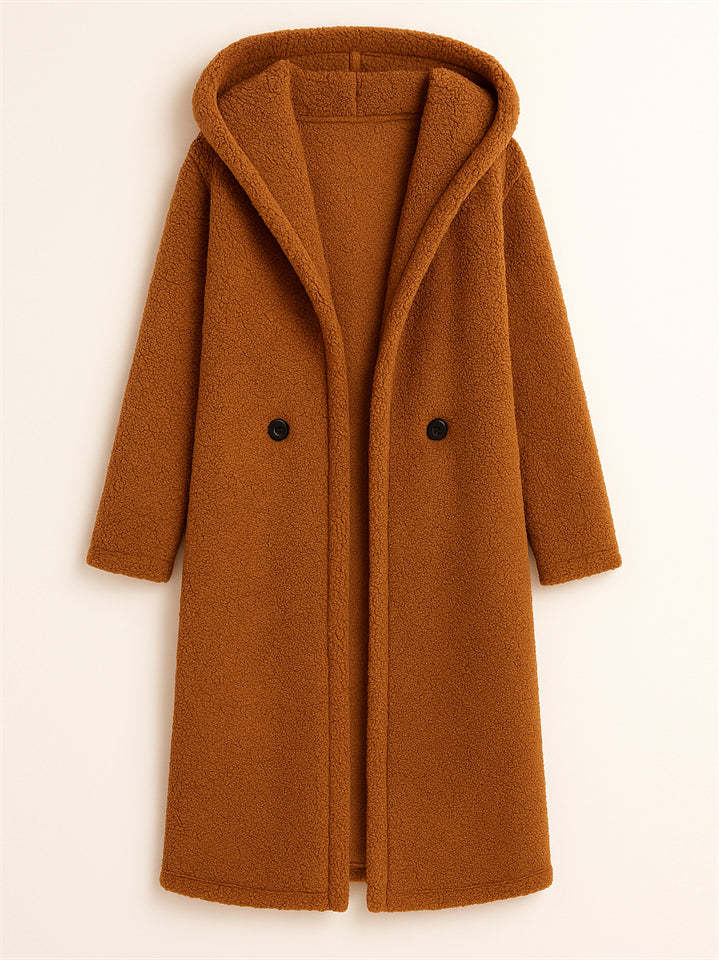 Women's Winter Solid Color Single Breasted Hooded Cardigan Coats