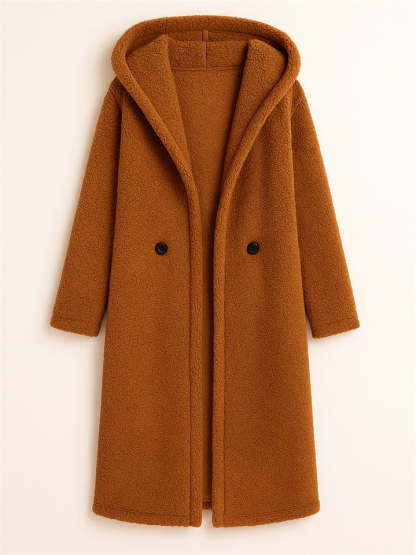 Women's Winter Solid Color Single Breasted Hooded Cardigan Coats