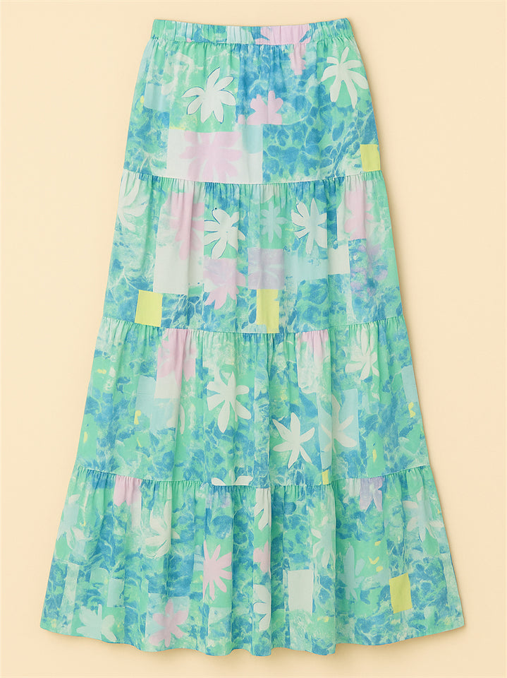 Simple Holiday Style Print Pockets A-Line Beach Skirts for Women