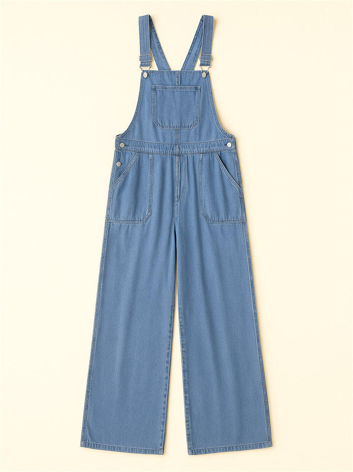Women's Sleeveless Solid Color Loose Denim Overall Jumpsuits