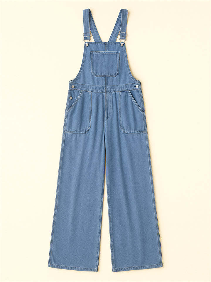 Women's Sleeveless Solid Color Loose Denim Overall Jumpsuits