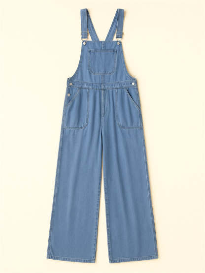 Women's Sleeveless Solid Color Loose Denim Overall Jumpsuits