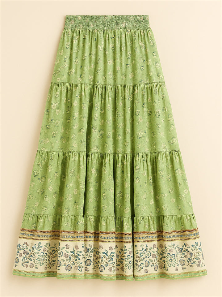 Women's Holiday Style Floral Printed Elastic High Waist Skirts