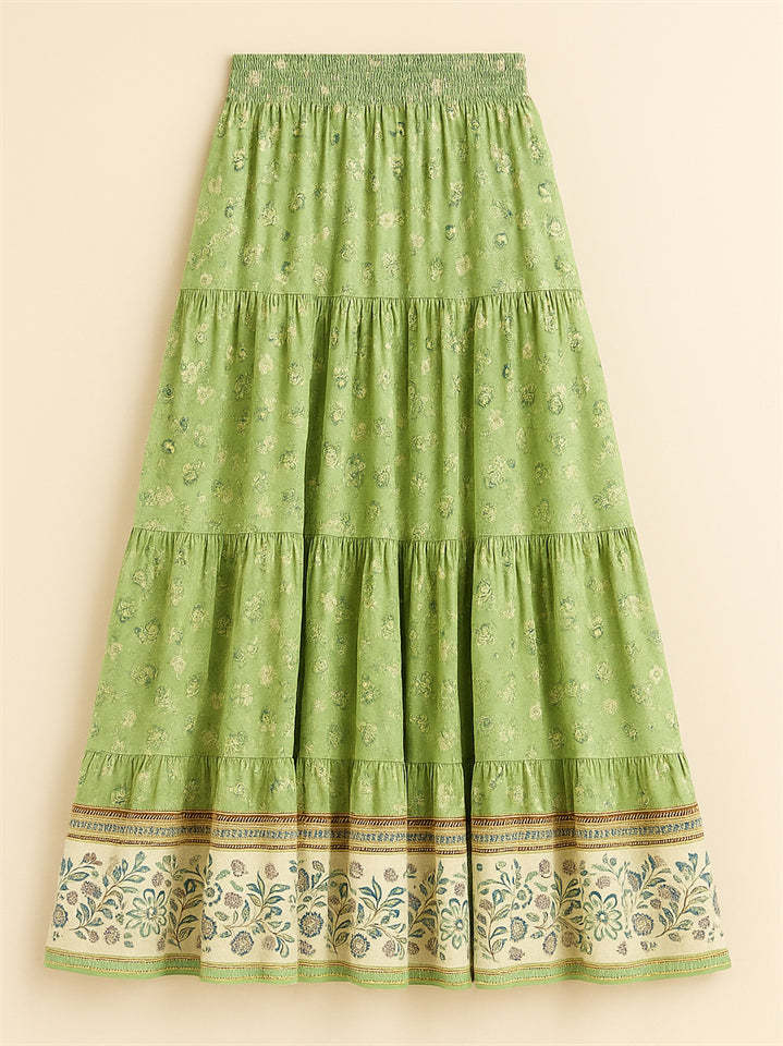 Women's Holiday Style Floral Printed Elastic High Waist Skirts