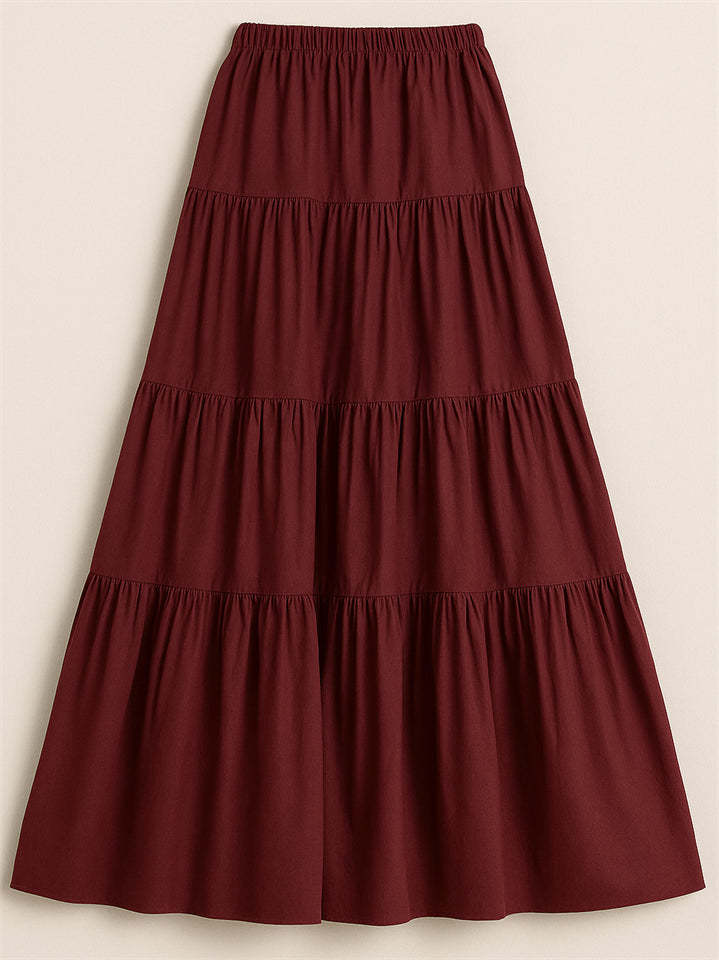 Women's Vintage Casual Elastic Waist Ruffle Maxi Length Skirts