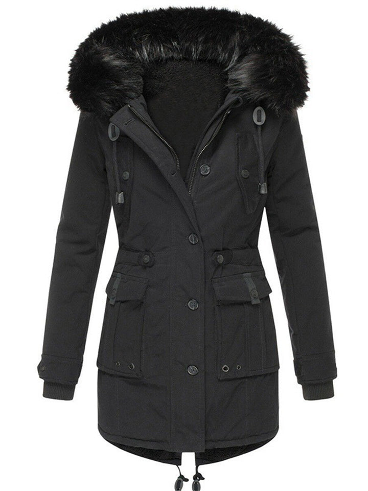Women's Winter Warm Fleeced Parka Coat with Faux Fur Hood
