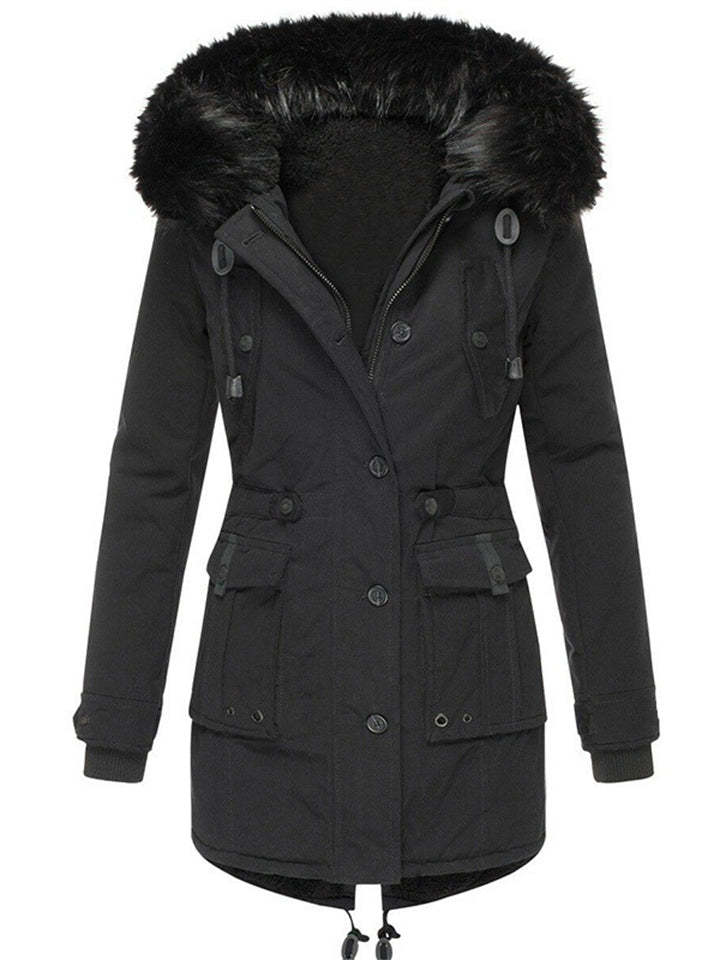 Women's Winter Warm Fleeced Parka Coat with Faux Fur Hood